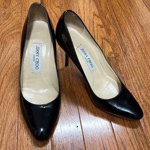 Jimmy Choo black patent leather stilettos, 6 1/2